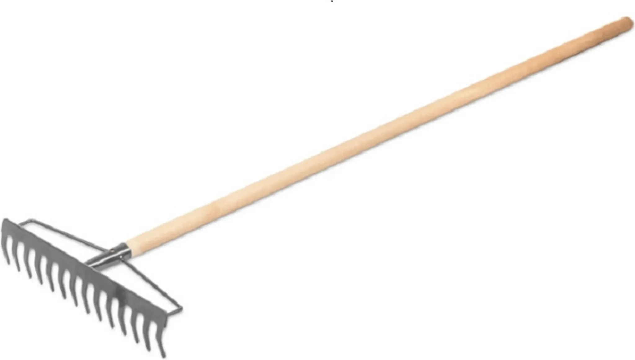 Gartenrechen aus Kohlestahl mit 18 Zinken – Rasenrechen / Harke mit 100 cm Stiel, grau