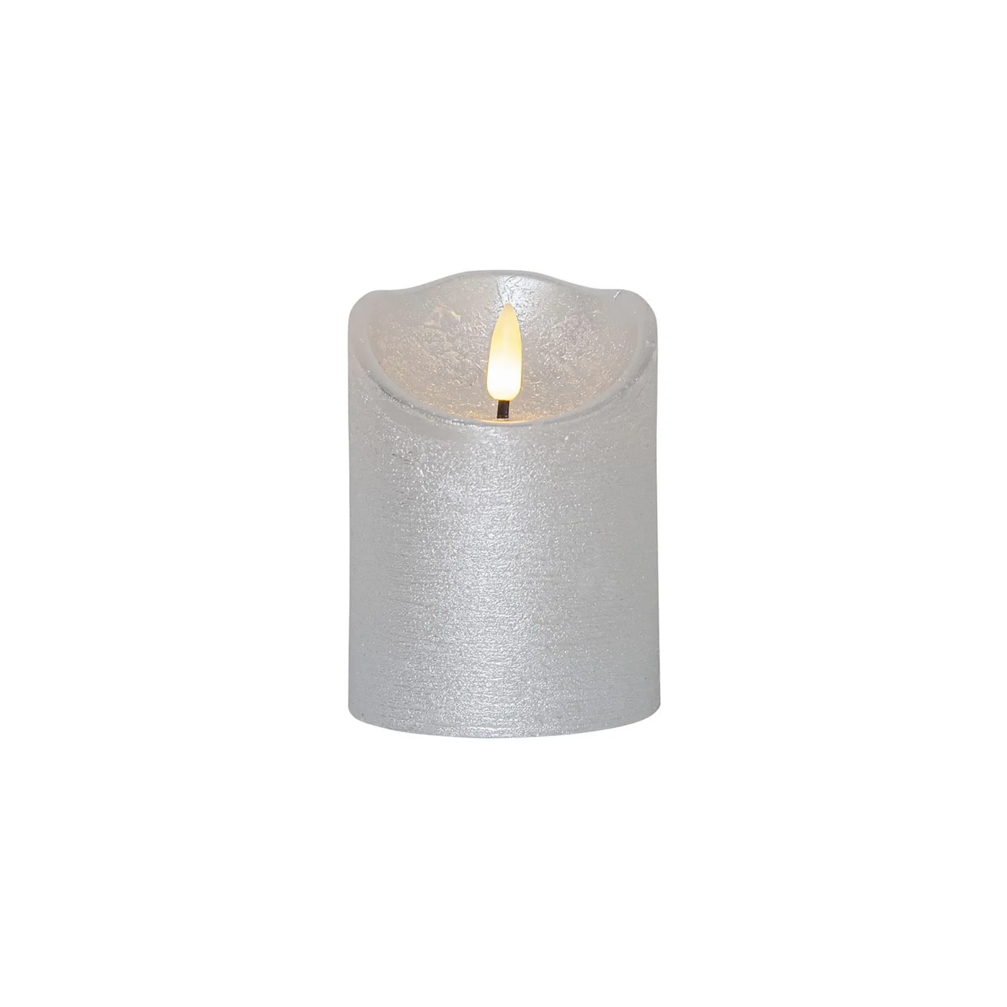 Star Trading LED-Echtwachs-Kerze „Flamme Rustic“ Silber – Ø 7,5 cm, H 10 cm