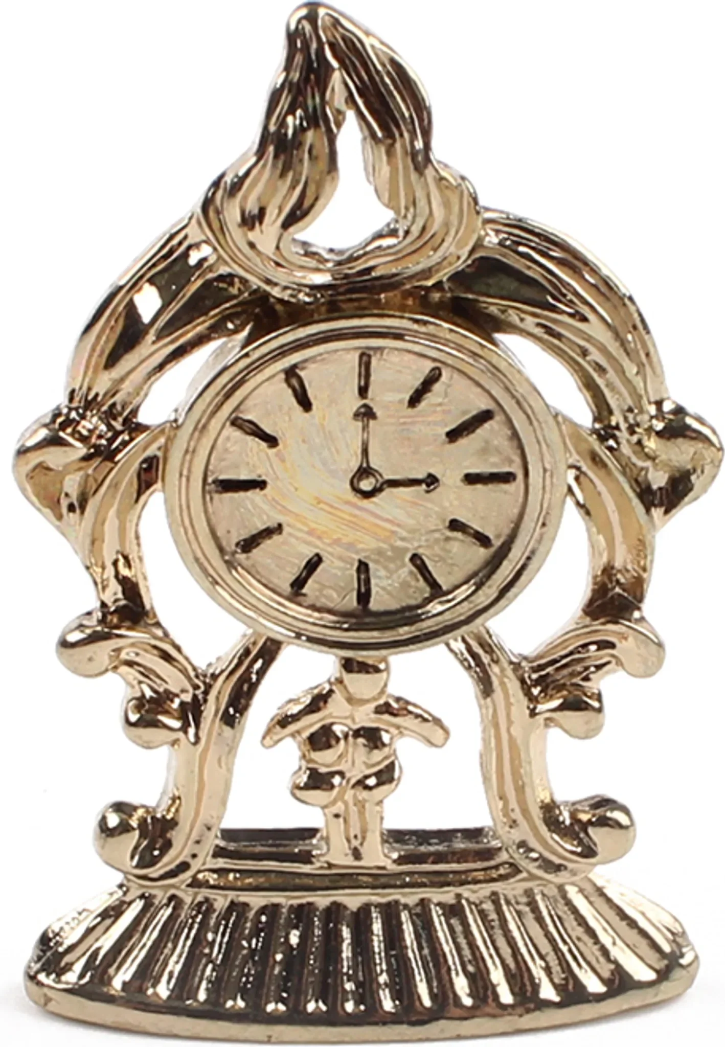 Miniatur Uhr 1:12 – Goldene Pendeluhr aus Metall für Puppenhaus & Puppenstube