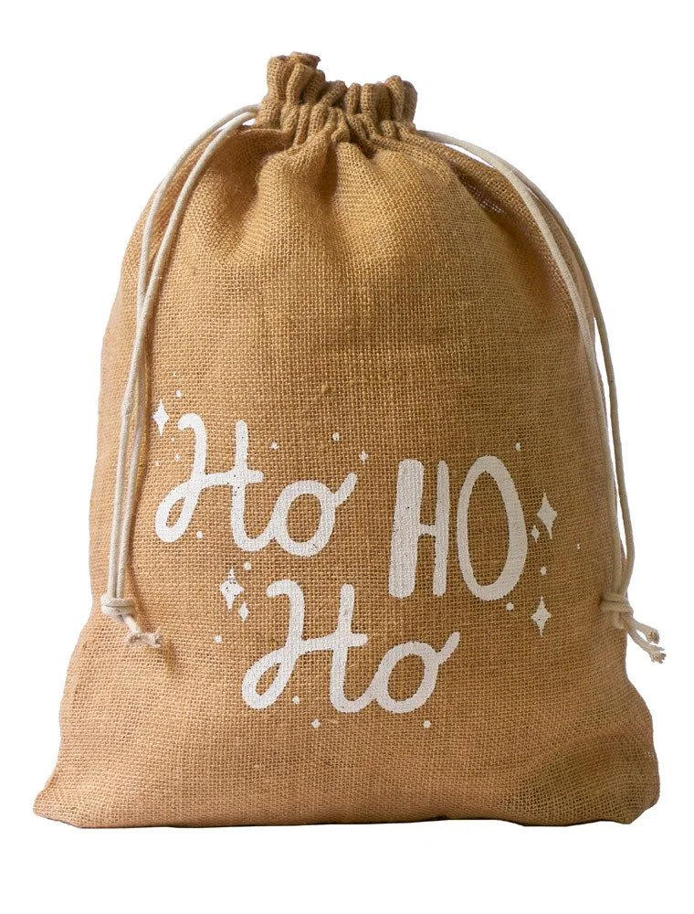 Jutebeutel „Ho Ho Ho“ – 2er-Set Geschenk- & Weihnachtssäckchen mit Kordel
