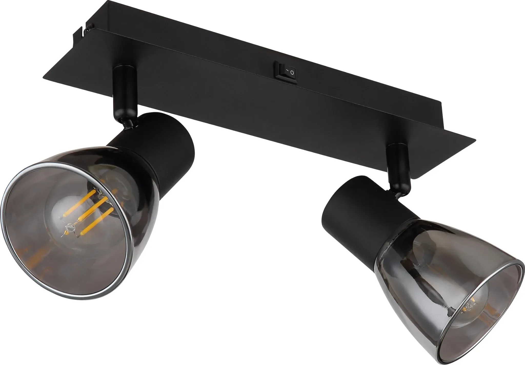 GLOBO 54307-2 CLAUDE Strahler – Metall Schwarz Matt, 2-flammig, E14, Glas Rauchfarben