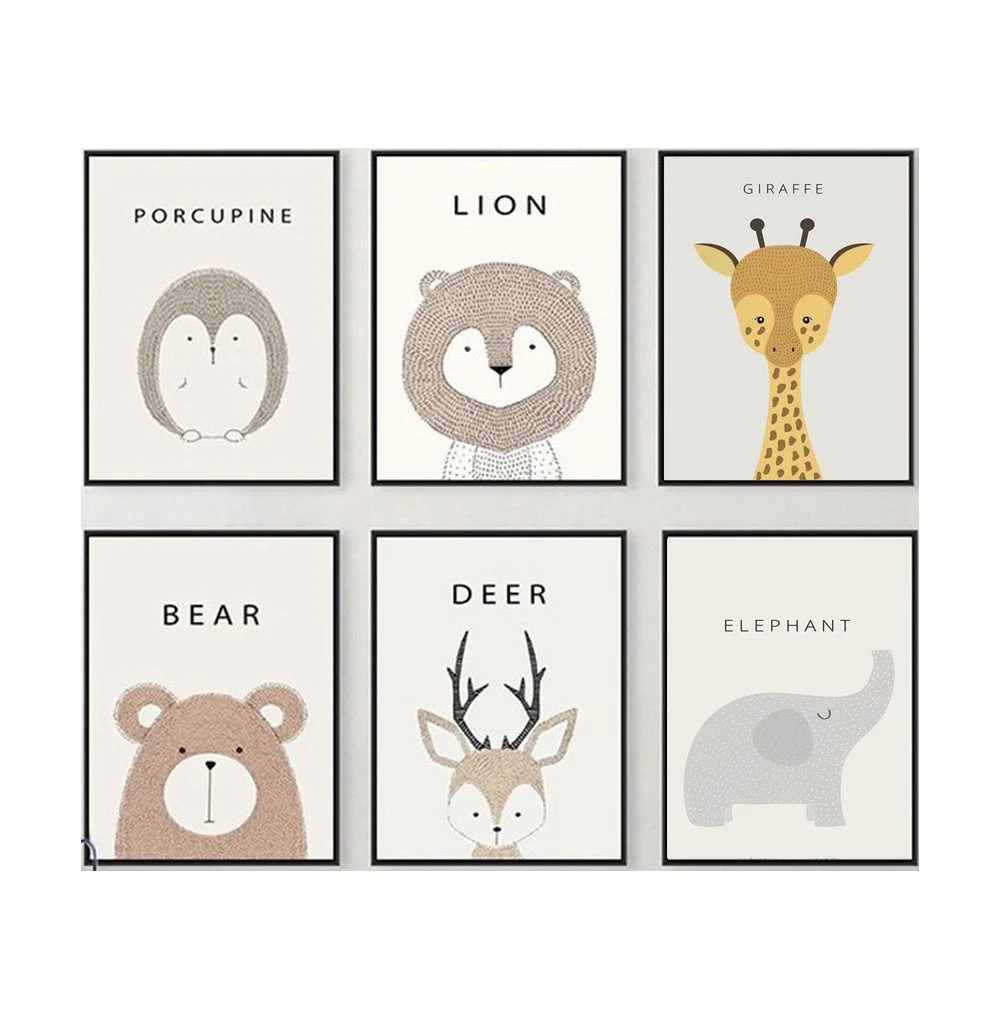 Kinderposter-Set „Waldtiere“ – 6 Bilder im A4-Format für Baby- & Kinderzimmer
