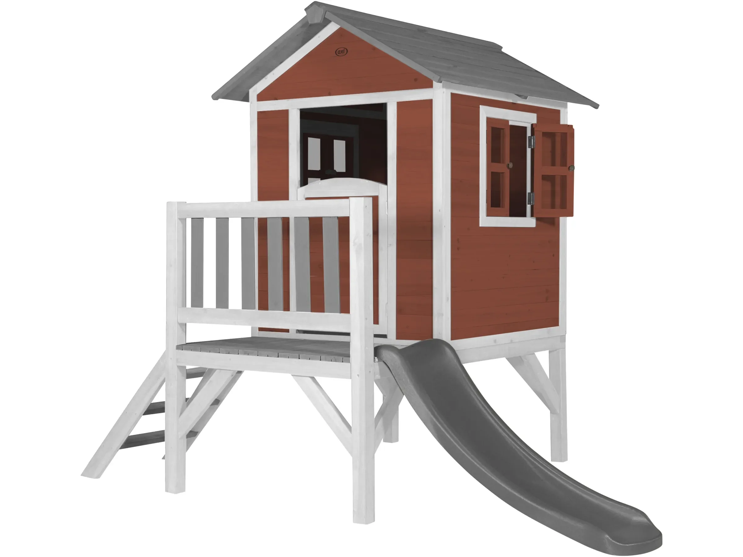 Axi Lodge XL Garten Spielhaus skandinavisches Rot mit grauer Rutsche