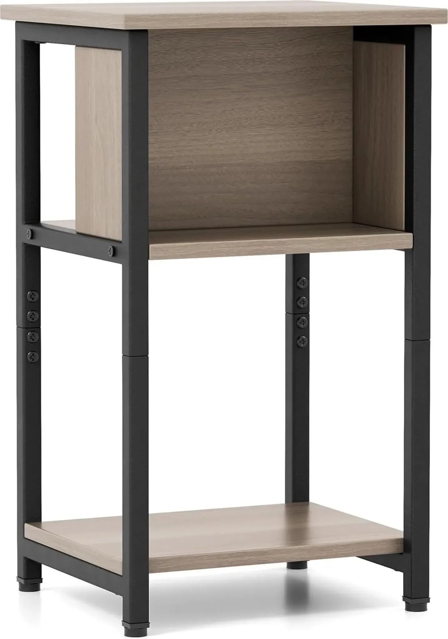 KOMFOTTEU 3-stufiger Nachttisch – Beistelltisch mit Ablage, 34 × 30 × 58,5 cm, Grau-Schwarz