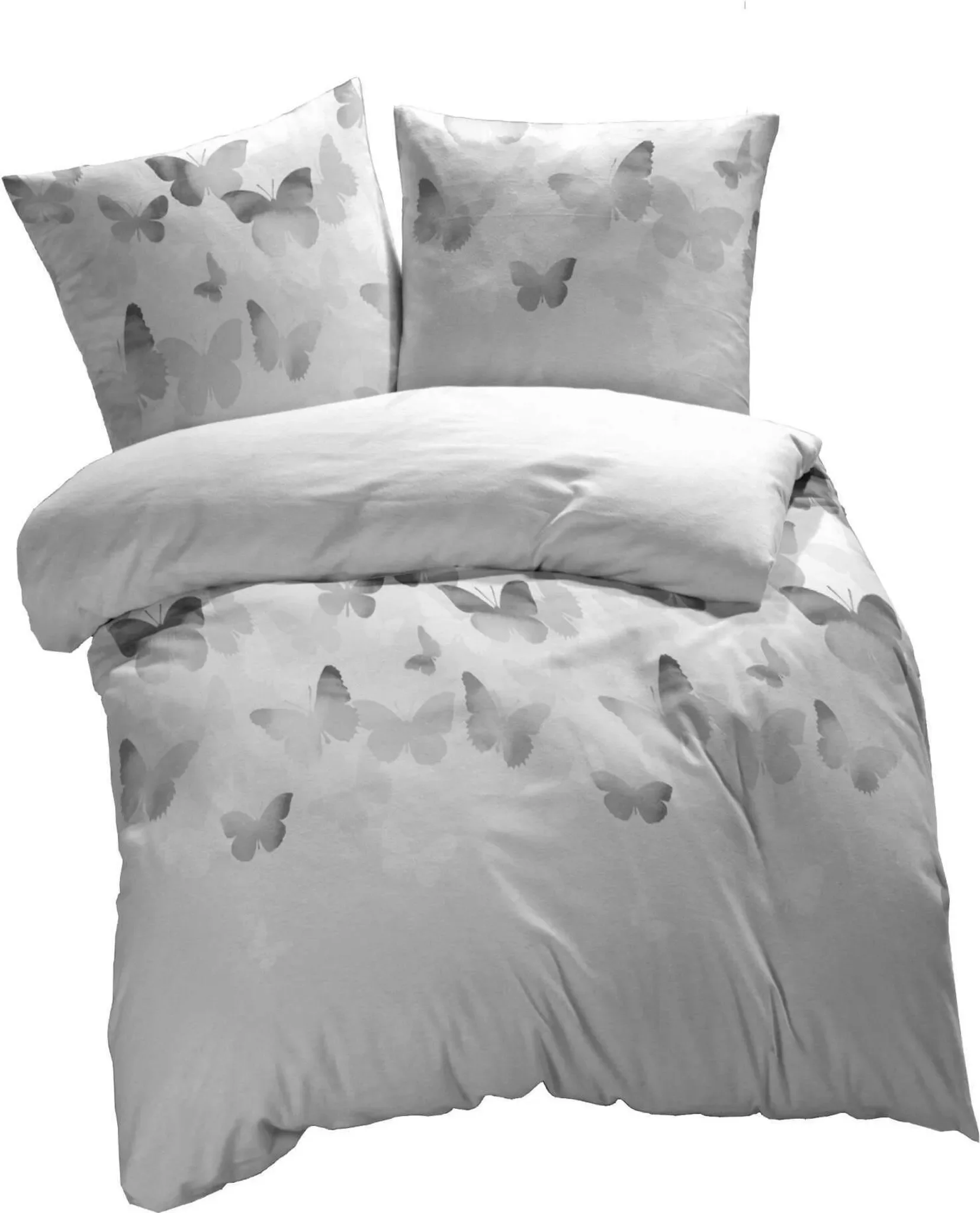 etérea Mako-Satin Kopfkissenbezug Lilu Schmetterlinge Grau – 80×80 cm, 100 % Baumwolle