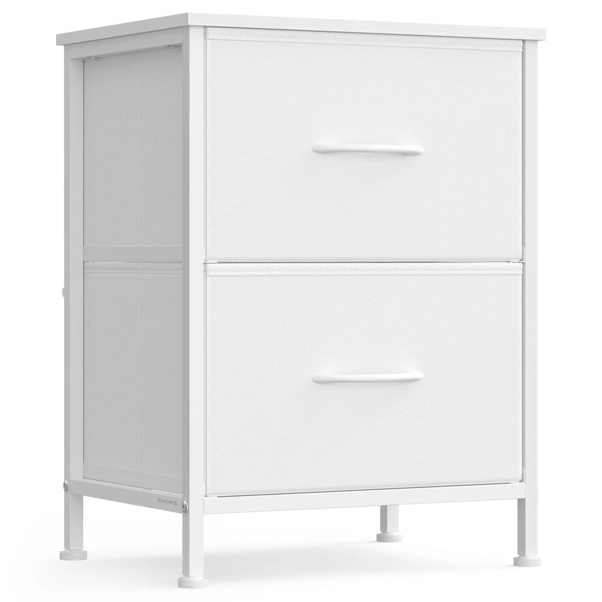 Weiße Kommode mit 2 Stoffschubladen – stilvoller Aufbewahrungsschrank für Schlafzimmer, Flur & Wohnzimmer