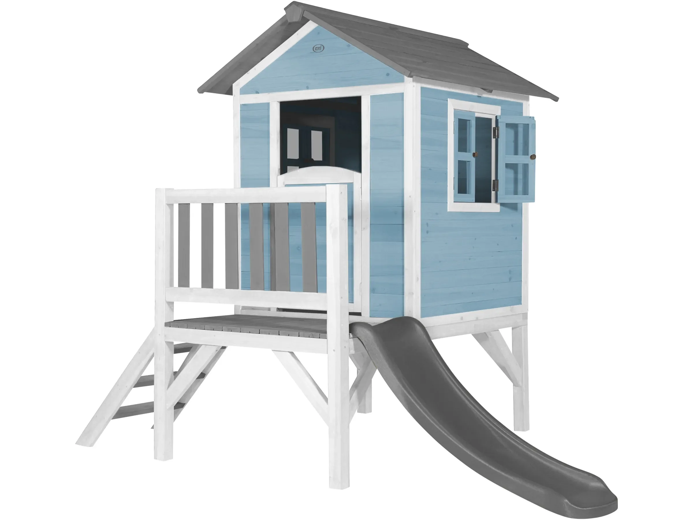 Axi Lodge XL Gartenspielhaus karibisch blau mit grauer Rutsche