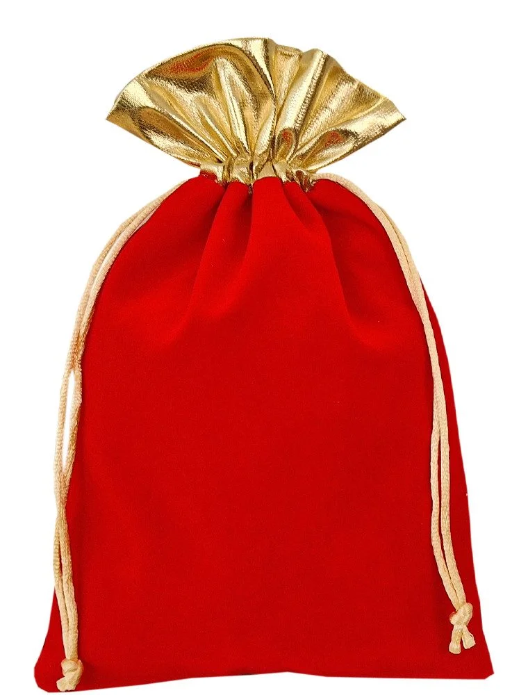 Geschenkbox mit 3 Samtsäckchen – Rot mit Goldbordüre, edle Geschenkbeutel